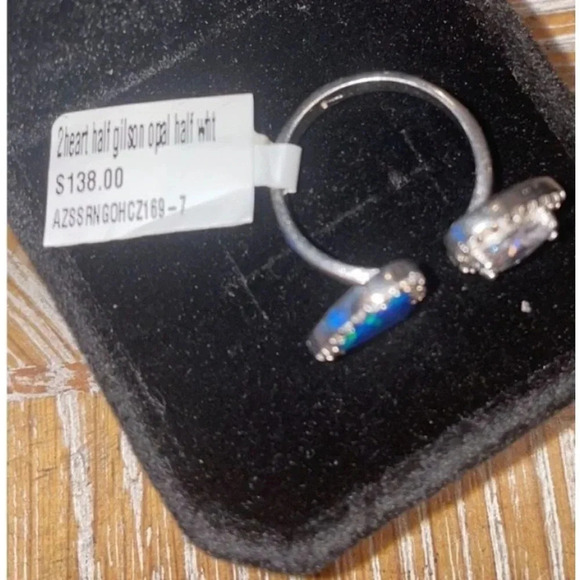 AZURE GILSON OPAL& WHITE SAPPHIRE
DOUBLE HEART TOI ET MOI ADJUSTABLE RING 8 - Picture 8 of 16